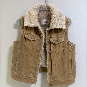 BDG Corduroy Sherpa Lined Vest Tan Faux Fur Collar Urban Outfitters